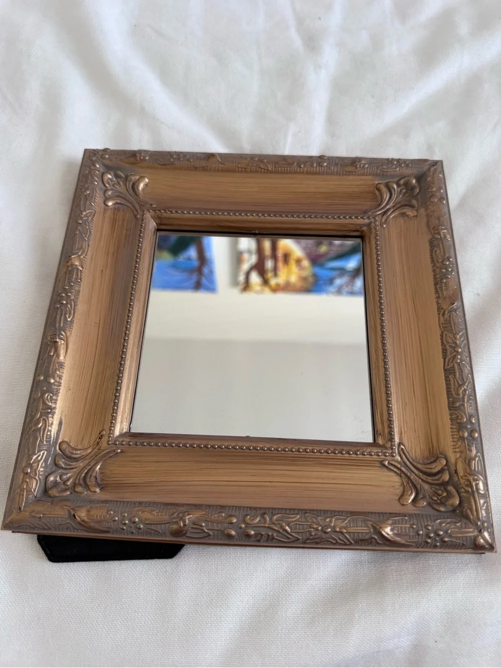Ornate Bronze Tone Table Wall Mirror Baroque Hollywood Regency Vanity Decor